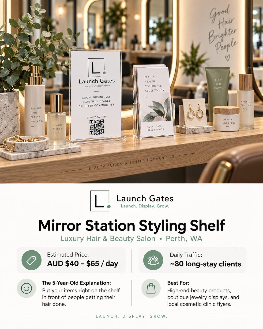 Mirror Station Styling Shelf at Luxury Hair & Beauty Salon • Perth, WA